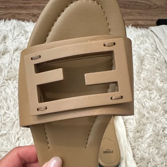 Fendi Beige Baguette Slide Sandals - Picture 3 of 12
